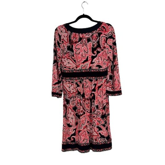 I.N.C Empire Waist Bell Sleeve Midi Dress Paisley Print Red/Black Size M - Picture 2 of 6